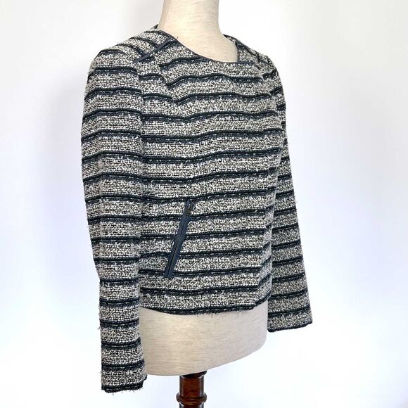 LOFT Stripe Cropped Tweed Jacket Sz 0 - Picture 3 of 8